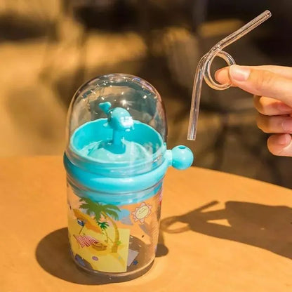 Dolphin Top Waterfall Water Bottle with Straw for kids