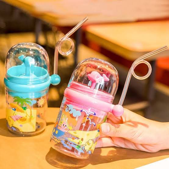 Dolphin Top Waterfall Water Bottle with Straw for kids