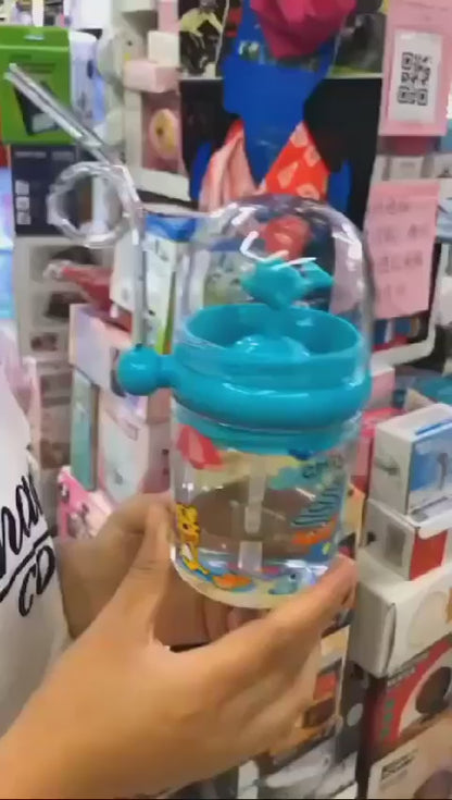 Dolphin Top Waterfall Water Bottle with Straw for kids